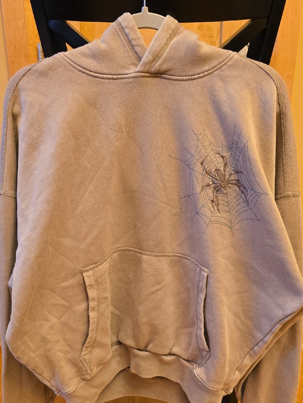 Hollister Tan Crewneck Hoodie with Spider Web Graphic